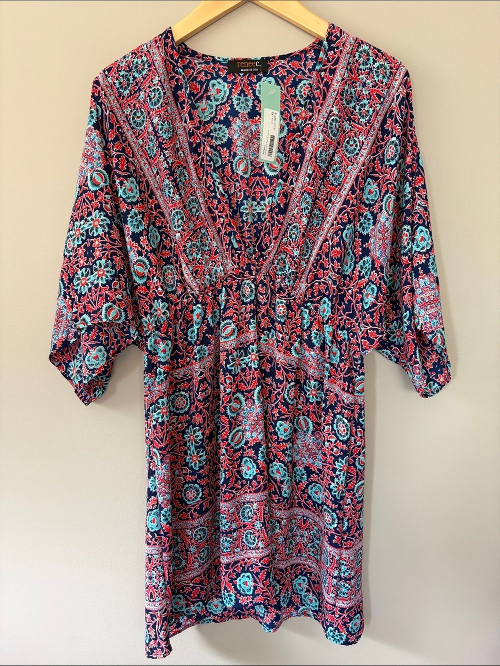 Renee C Laverna V-Neck Floral Boho Tunic Top Mini Dress Size XL NWT Stitch Fix